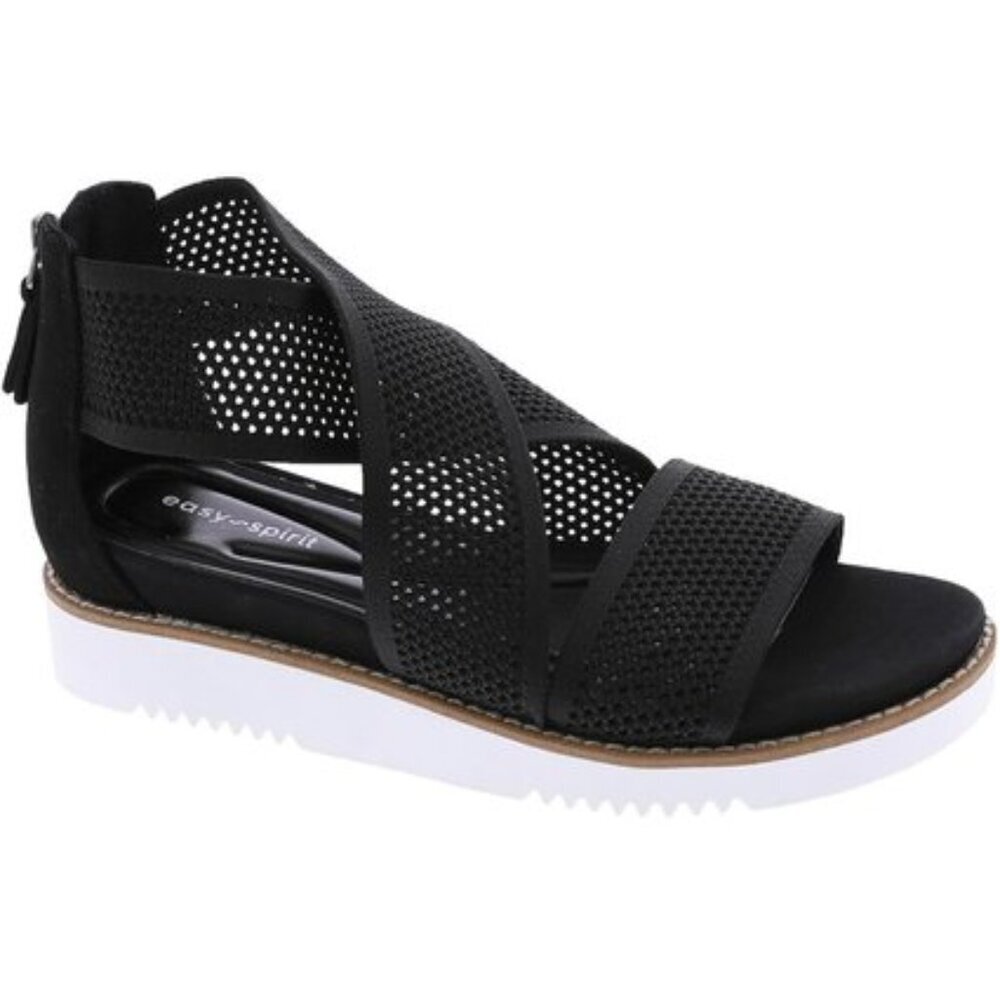 Easy Spirit Wander2 Mesh Crisscross Comfort Sandals Black Rear Zip Women’s 7.5M